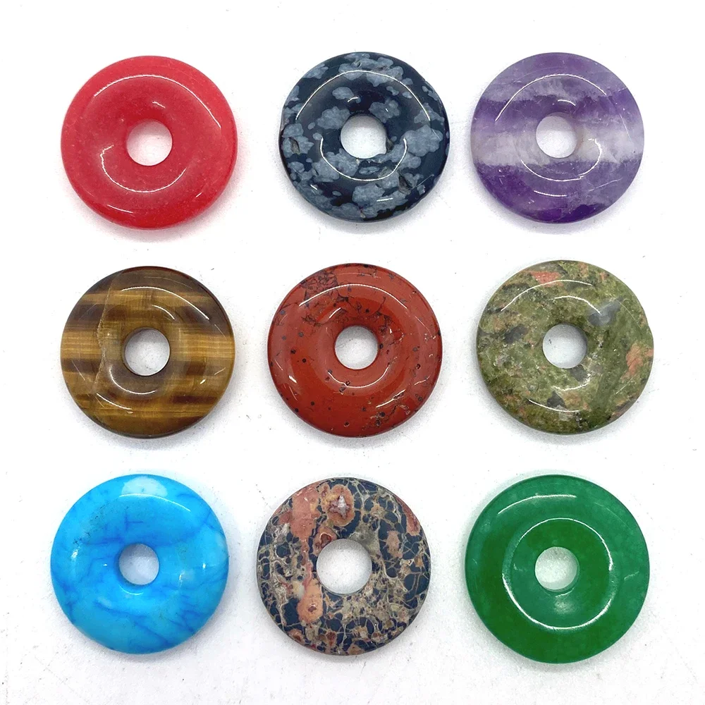 2pcs/pack 20mm Peace Buckle Shaped Pendants Natural Semi-precious Stone Beads Bagel DIY for Making Necklace Earrings 29 Colors