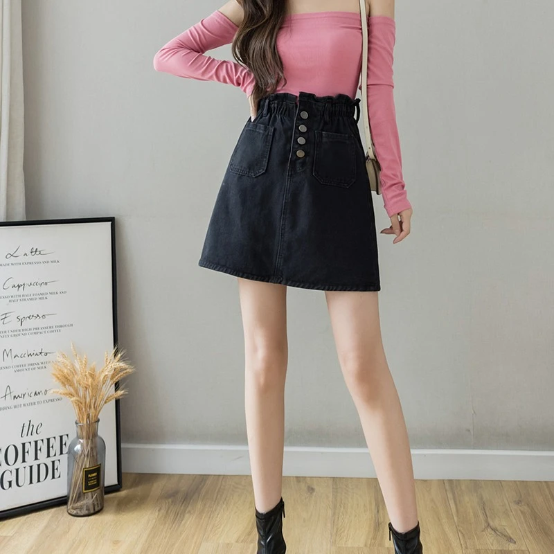 Sommer 2025, Taschen-Jeansrock für Frauen, koreanischer Stil, hoch taillierte Knopfröcke, weiblich, lässig, lockerer A-Linien-Minirock, Y2k