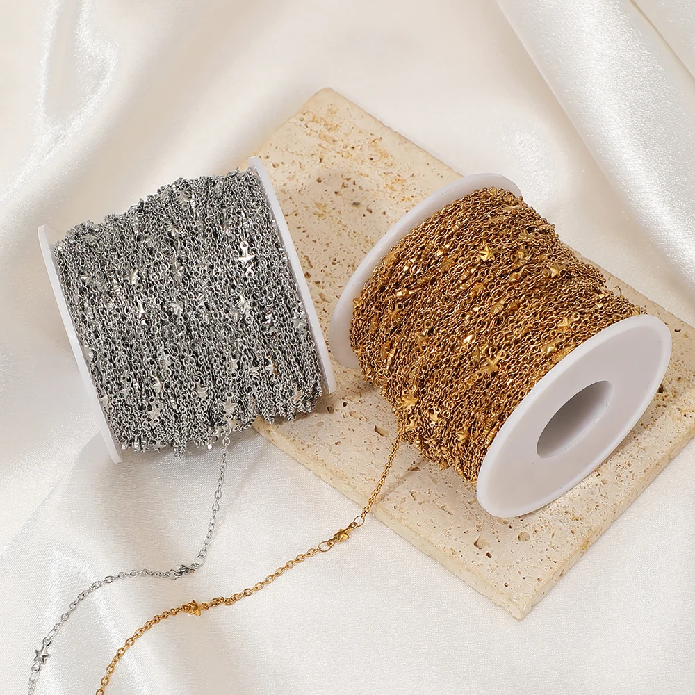 2 Meter Edelstahl vergoldete Sternketten für modische Halsketten, Ohrringe, Schmuckzubehör, DIY-Schmuckherstellung für Damen, Armbänder, Großpackung – Detail 5