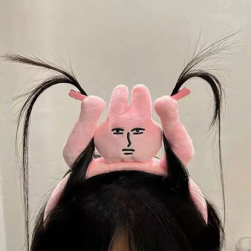 

2024 new pink rabbit hairband funny and funny headband grab bangs hair bundle cartoon headdress