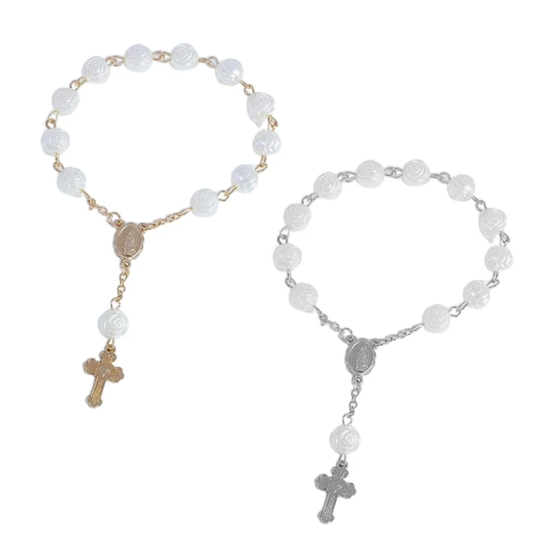 Religious Prayer Bracelet Rosary Bracelet Adjustable Rose Baby Baptism Bracelets Dropshipping