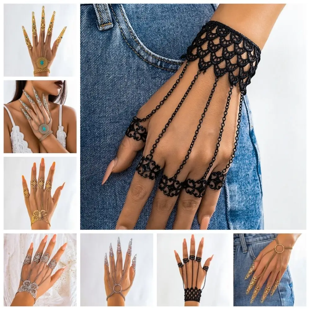 Jewelry Accessories Finger-cot Bracelet Hand Rings Antique Style Nail Rings with Bracelet Belly Dance Accessories