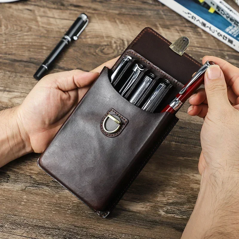 Imagem -03 - Handmade Genuine Leather Pen Case Artigos de Papelaria Material Escolar Bandeja Removível Pen Titular Pencil Case Luxo Slots Slots