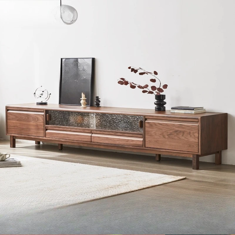 

Black walnut TV cabinet, all solid wood modern simple TV cabinet, living room household floor cabinet