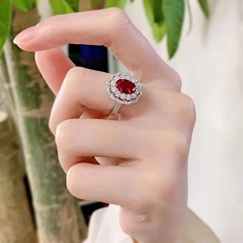 Authentic Pure 925 Sterling Silver Wedding Ring for Women's Gift Ruby Elegant Classic Fashion Jewelry