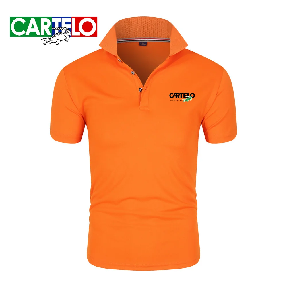 كارتيلو المطرزة الرجال عادية بلون سليم صالح قميص بولو ، صيف جديد أزياء العلامة التجارية الرجال تنفس تي شيرت بياقة