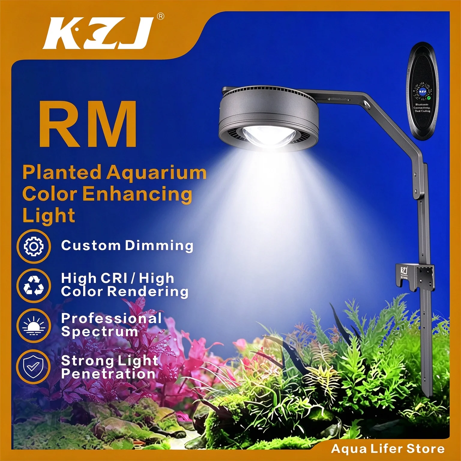 KZJ RM Series Full Spectrum LED Fish Tank Light for Planted Aquarium, Promote Plant Growth, Color Enhancing，with Bracket