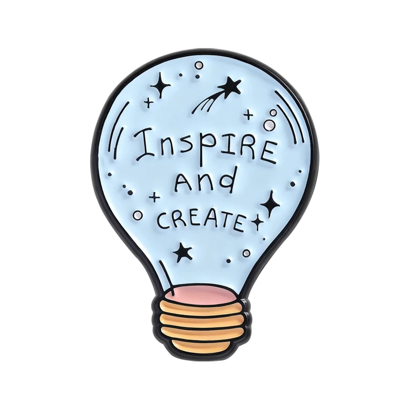 Inspire And Create Light Bulb Brooch Enamel Pins Cute Cartoon Light Bulb Shaped Brooches Backpack Lapel Badge Funny Jewelry Gift