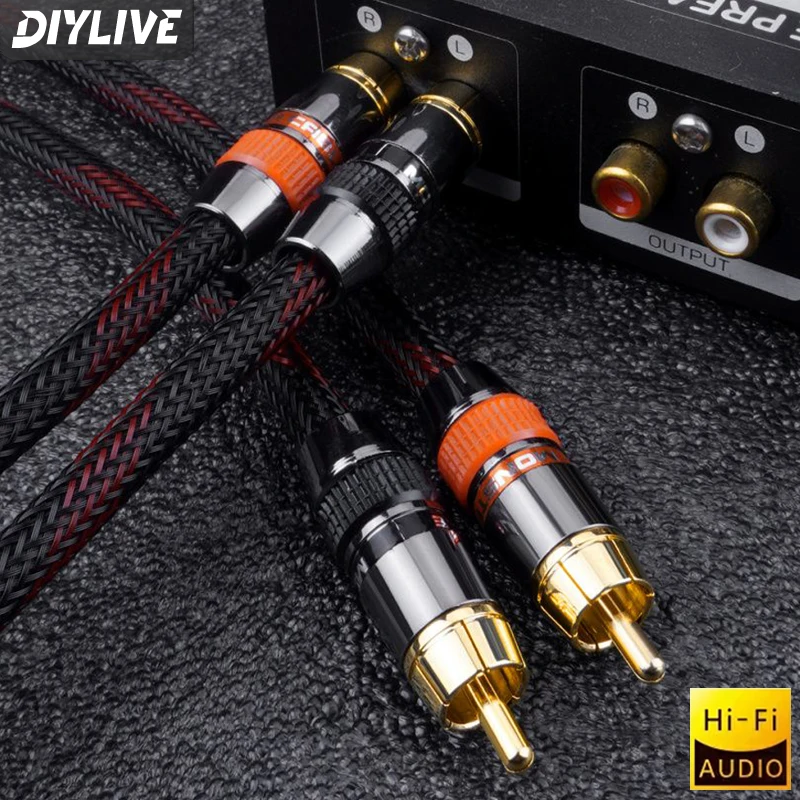 Stereo RCA 2-in-2 out Audio Adapter Cable 6N OFC Male to Male for Car Audio TV DAC Amplifier HiFi Cable 1 Pair