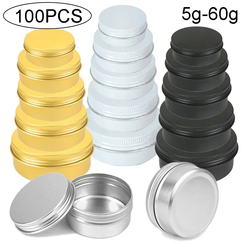 

100pcs 10/15/20/30/50/60g Empty Candle Jar Aluminum Black Cream Cosmetic Container Refillable Bottles Lip Balm Gloss Packaging