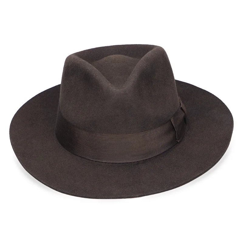 Новая британская фетровая шляпа из 100% шерсти для мужчин Fedora, большой размер, гангстерская шляпа с необработанными краями и атласной подкладкой,