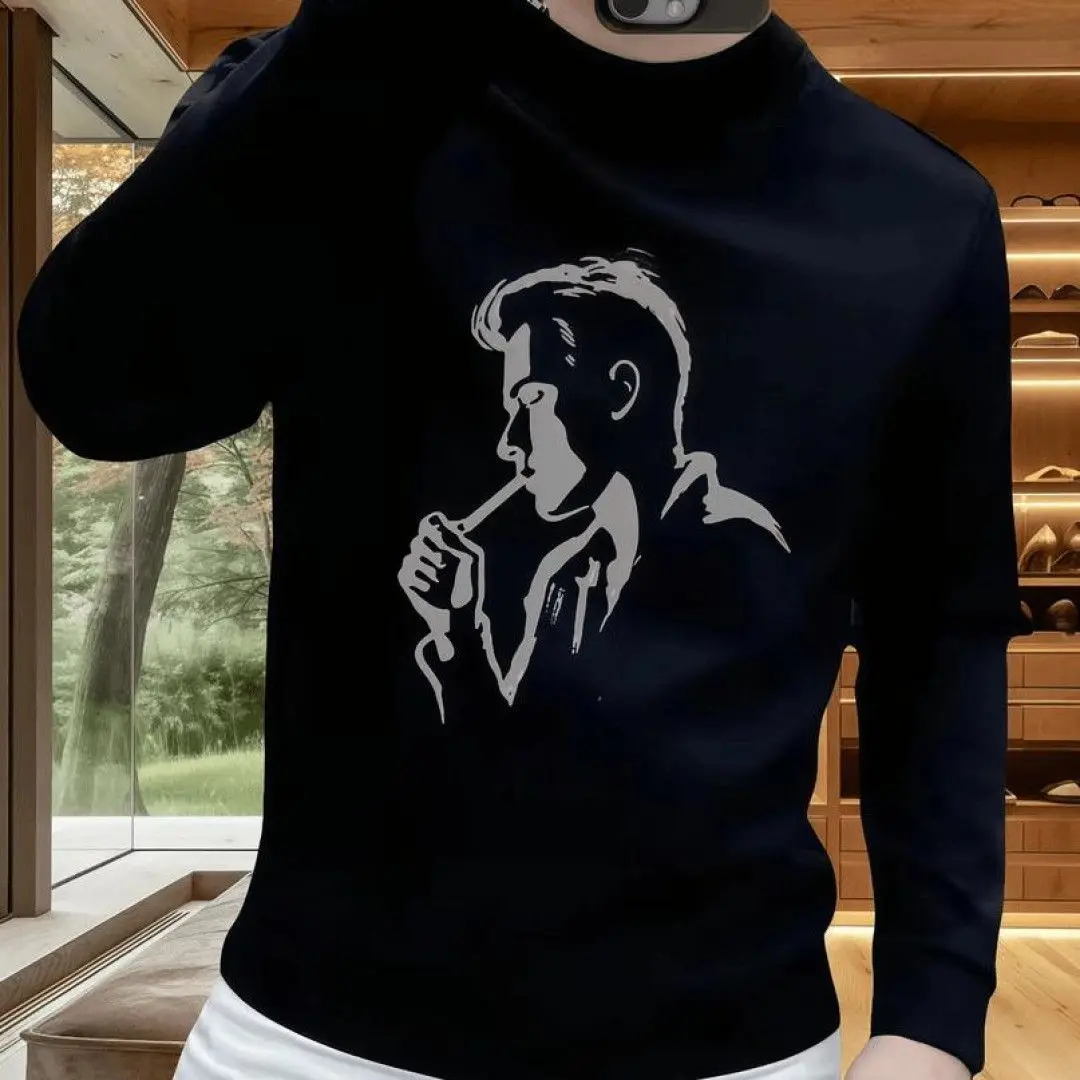 Faionable البلوزات المطبوعة الرجال عارضة طويلة Sve العلوية جولة Ne تنوعا فضفاضة تناسب أعلى العصرية الخريف الشتاء جديد...