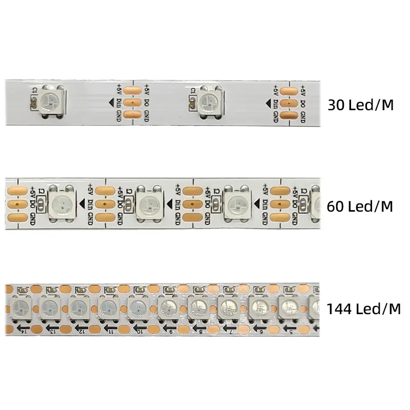 1-5m 5V WS2812B Led Strip light indirizzabile individualmente WS2812 Smart RGB Led pixel strips nero/bianco PCB impermeabile IP30/65/67