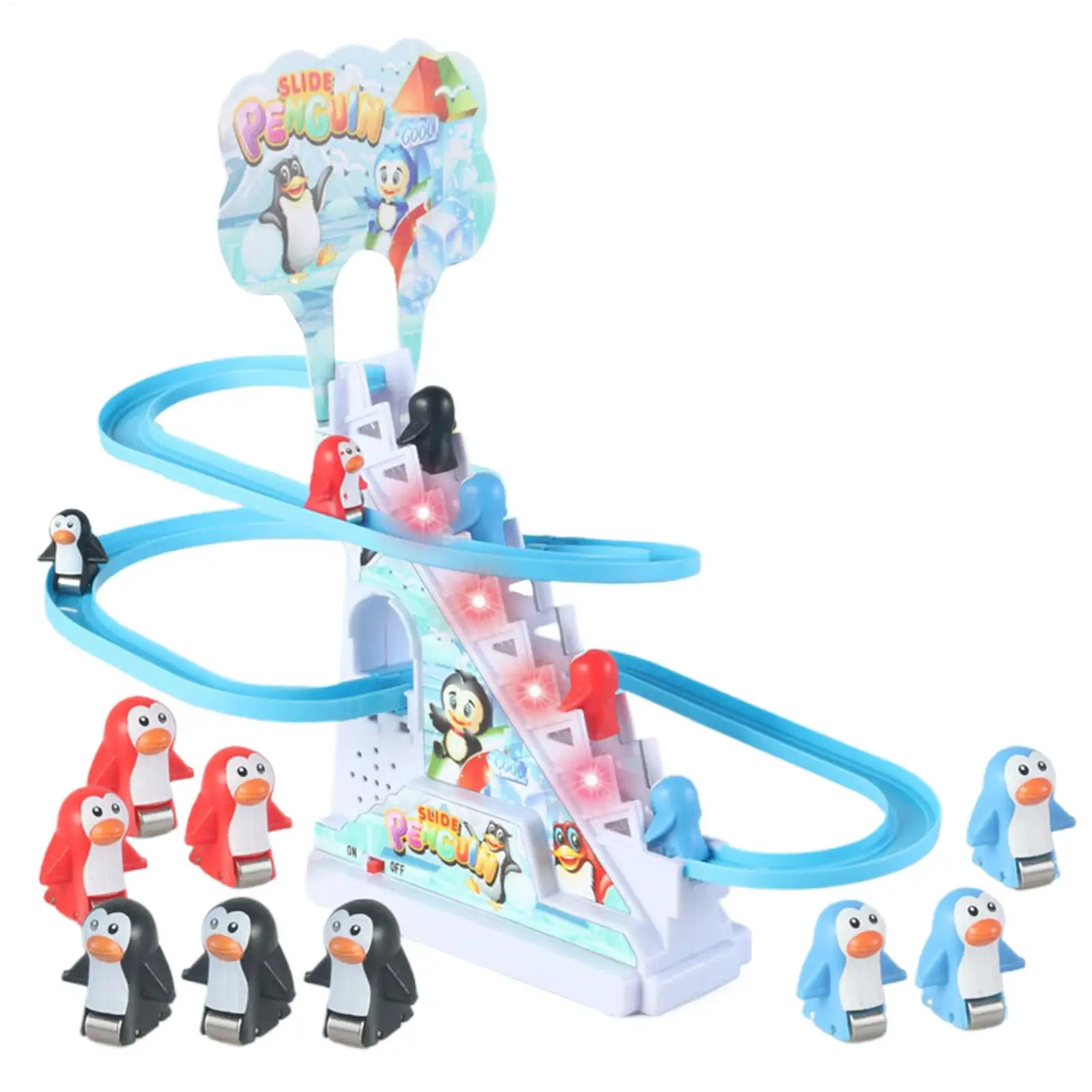 Parent-Child Interaction Puzzle Kids Toy Penguin Slide Electric Railcar With Music Fun Penguin Climbing Stairs Toys For Children