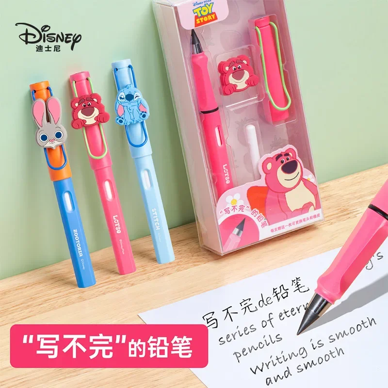 Cartoon Disney Stitch Eternal Pencil with Eraser Set Kids Anime Cute Unlimited Writing Pen for Students School Supplies Gift