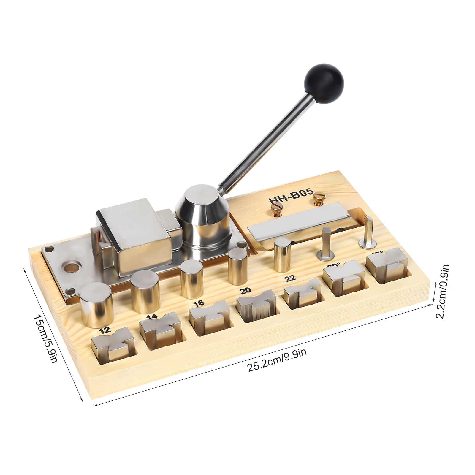 

Ring Bending Tools, Ring Bender, Jewelry Ring Bender, Chrome Steel with Nickel Plating, 5 Mandrels: 0.47/0.55/0.63/0.79/0.87in, 90° & 45° Square Posts, Compact 9.9x5.9in, Wood Base, for Soft Metal Rings, Earrings, Gold, Silver, Copper
