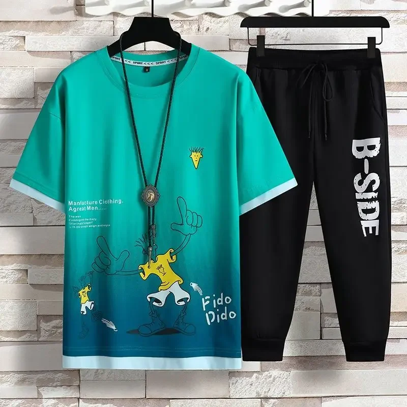 Sports Suits Print T Shirt Man Graphic Men's Clothing Sportswear Pants Sets White Tracksuit Regular Fit Top 2024 Trend Luxury Xl