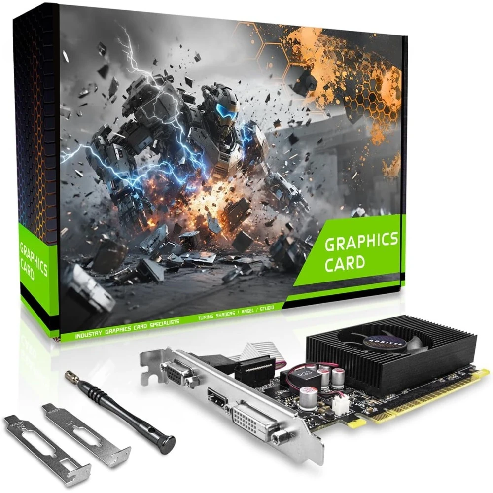 

Low Profile GT 730 4GB GDDR3 64Bit Graphics Card with DVI VGA HDMI and Cooling Fan