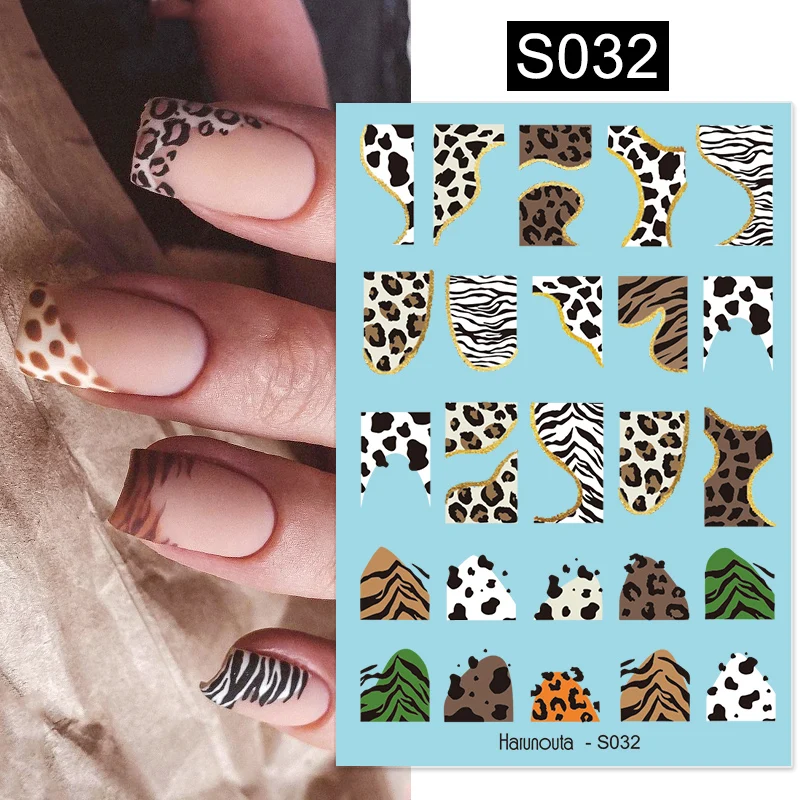 Czarny 3D Leopard paznokci naklejki białe mleko krowa projekt paznokci wąż drukuje suwaki skórki zwierząt folie wzór zebry manicure wystrój