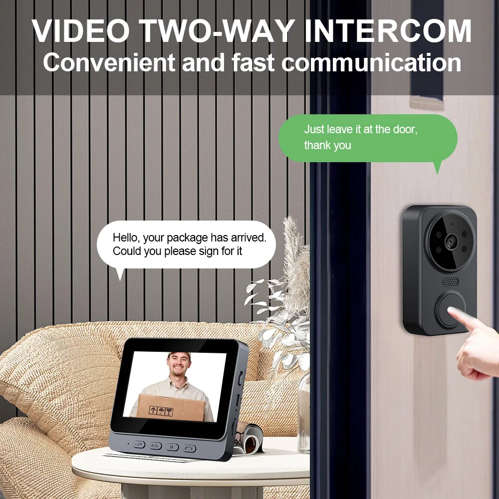 Wireless WIFI Video Intercom Night Vision Doorbell Camera 4.3 Inch LCD Monitor Two-way Intercom Security Protection Surveillance