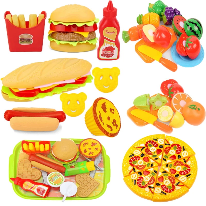 Kids Simulation Food Kitchen Toy Pretend Play Cooking Toys Cookware Pot Hamburger Hot dog Fries Pizza Interactive Toys For Child