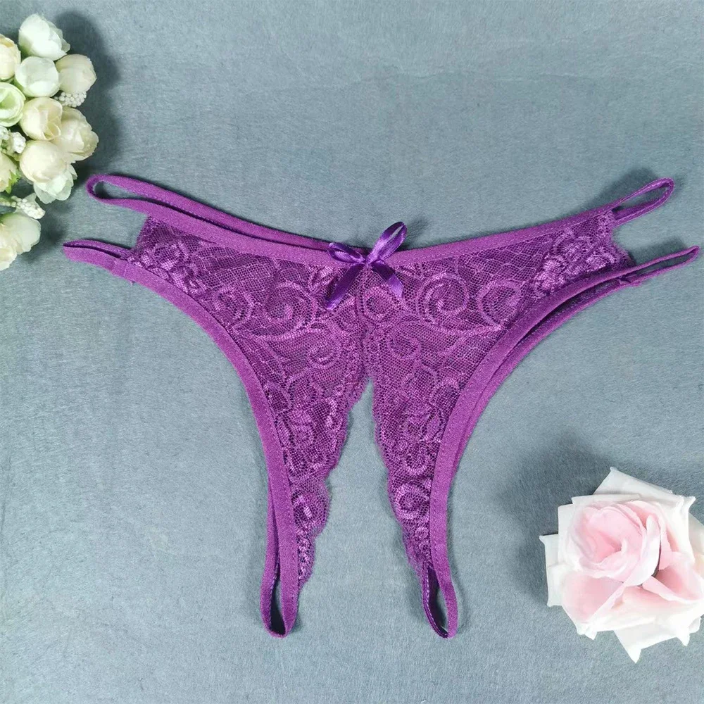 1pc Women's See Through Lace Panties Open Crotch Underwear Briefs Solid Color Female Low Waist Underpants image 5