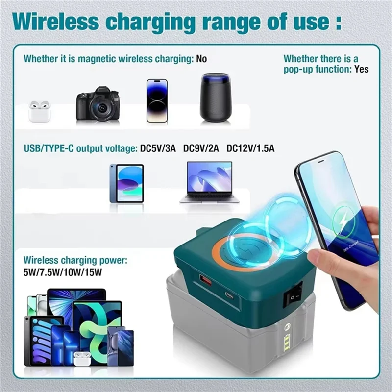 อะแดปเตอร์ชาร์จ ABKO-USB สําหรับการชาร์จไร้สาย 18V สําหรับ BL1840 BL1850 BL1860
