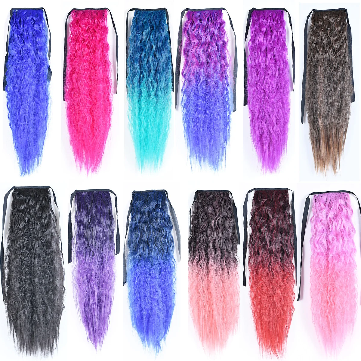 

Ribbon Ponytail Long Curly Synthetic Hair Extension Ombre Colorful Natural Looking Ponytails for Women Daily & Party Use