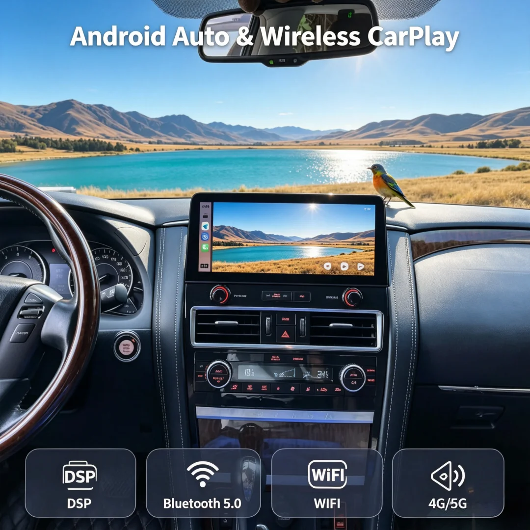 GPS Navi 12.3Inch Wireless CarPlay Auto Radio Android 14 For Nissan Patrol Y62 Amanda QX80 QX56 2010-2023 HU Auto Radio 4G BT5.0