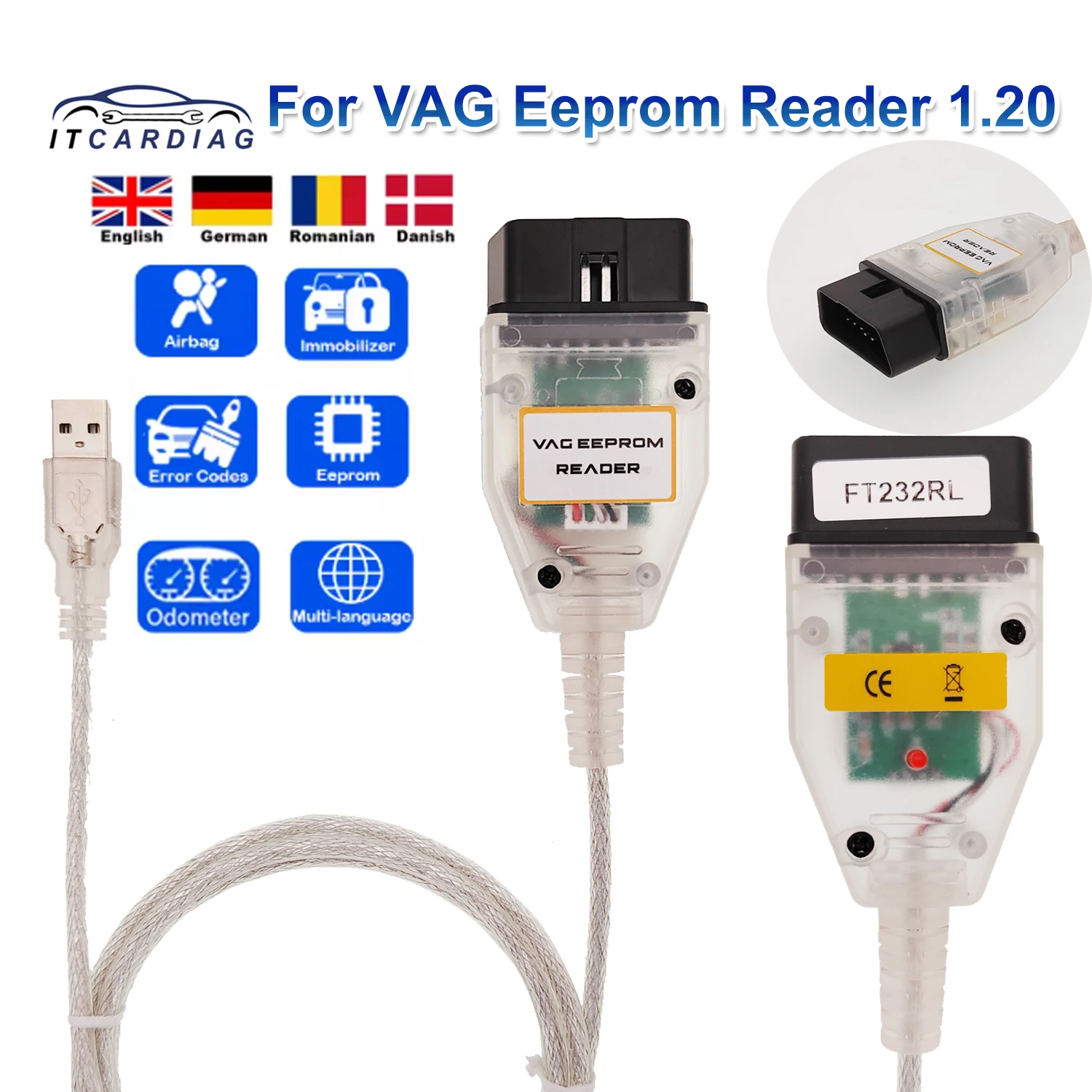 

ITCARDIAG For VAG Eeprom Programmer Reader 1.20 Clear Reset Airbag Crash Data Read Write Eeprom Immobilizer Mileage Correction