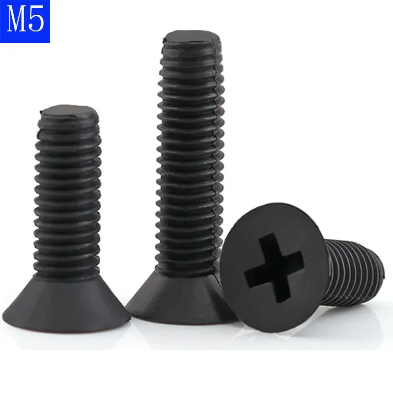 M6 x 1.0 Black Nylon Phillips FLAT HEAD Machine Screws Black Countersunk Bolts DIN 965   ISO 7046