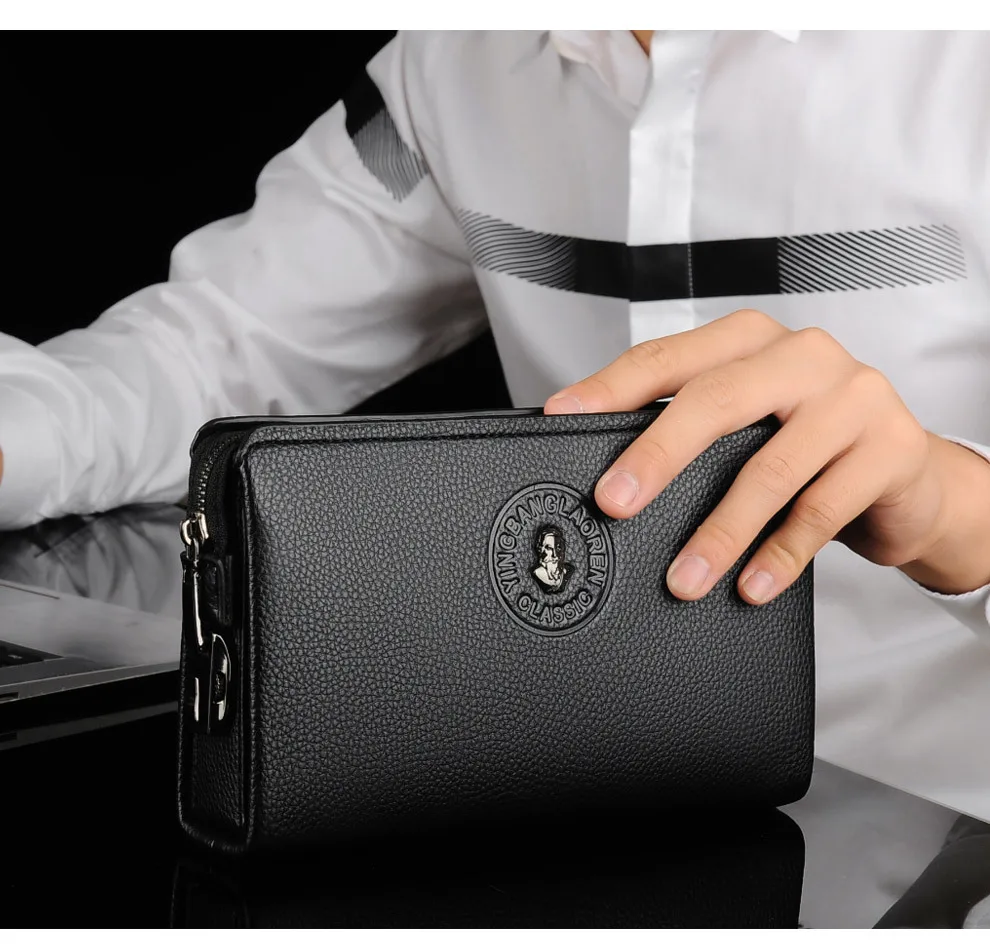 Men\'s Coded Lock Day Clutch Anti-theft Business Handbag Male Big Capacity Zipper Long Wallet Phone Case Cards Holder