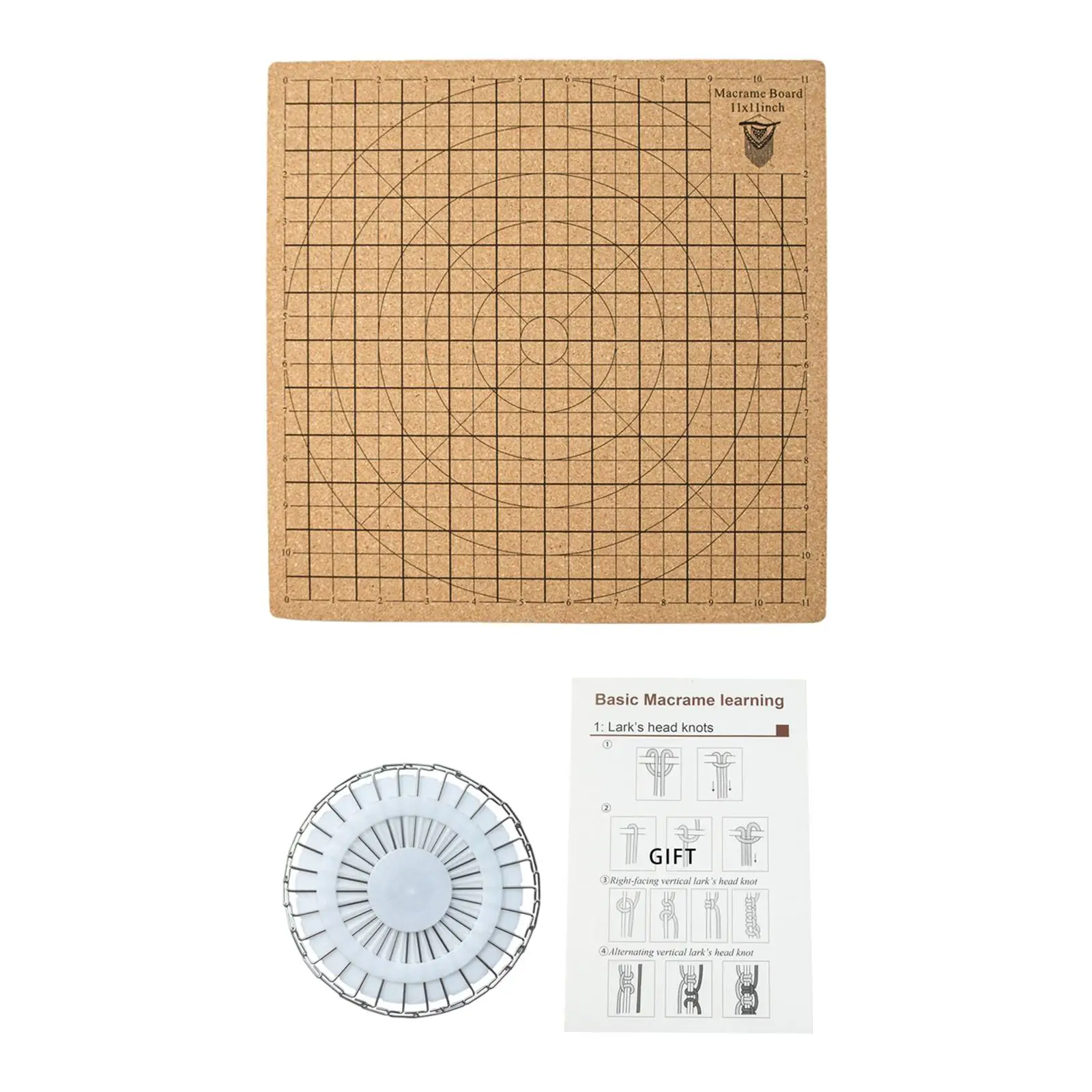 Wooden Macrame Board with Grid and Pins for Measuring Knotting Cord Bracelet Making Project Tool