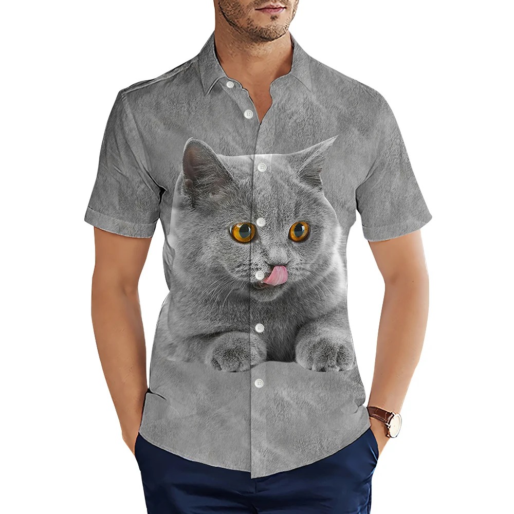 

HX Animals Men's Shirts Cute Grey British Short 3D Printed Casual Shirt Summer Short Sleeve Shirts for Men Clothing Camisas