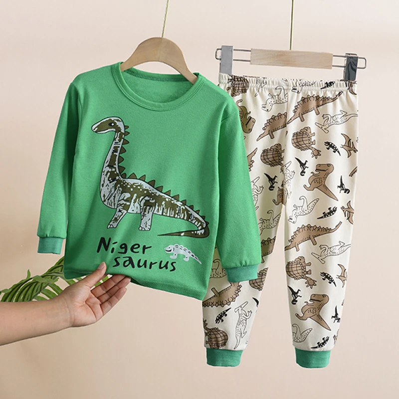 New Spring Autumn Boys Clothing Set Cartoon Dinosaur Pattern Full Sleeve Shirt +Pants 2Pcs Suit For Kids Children Pajamas