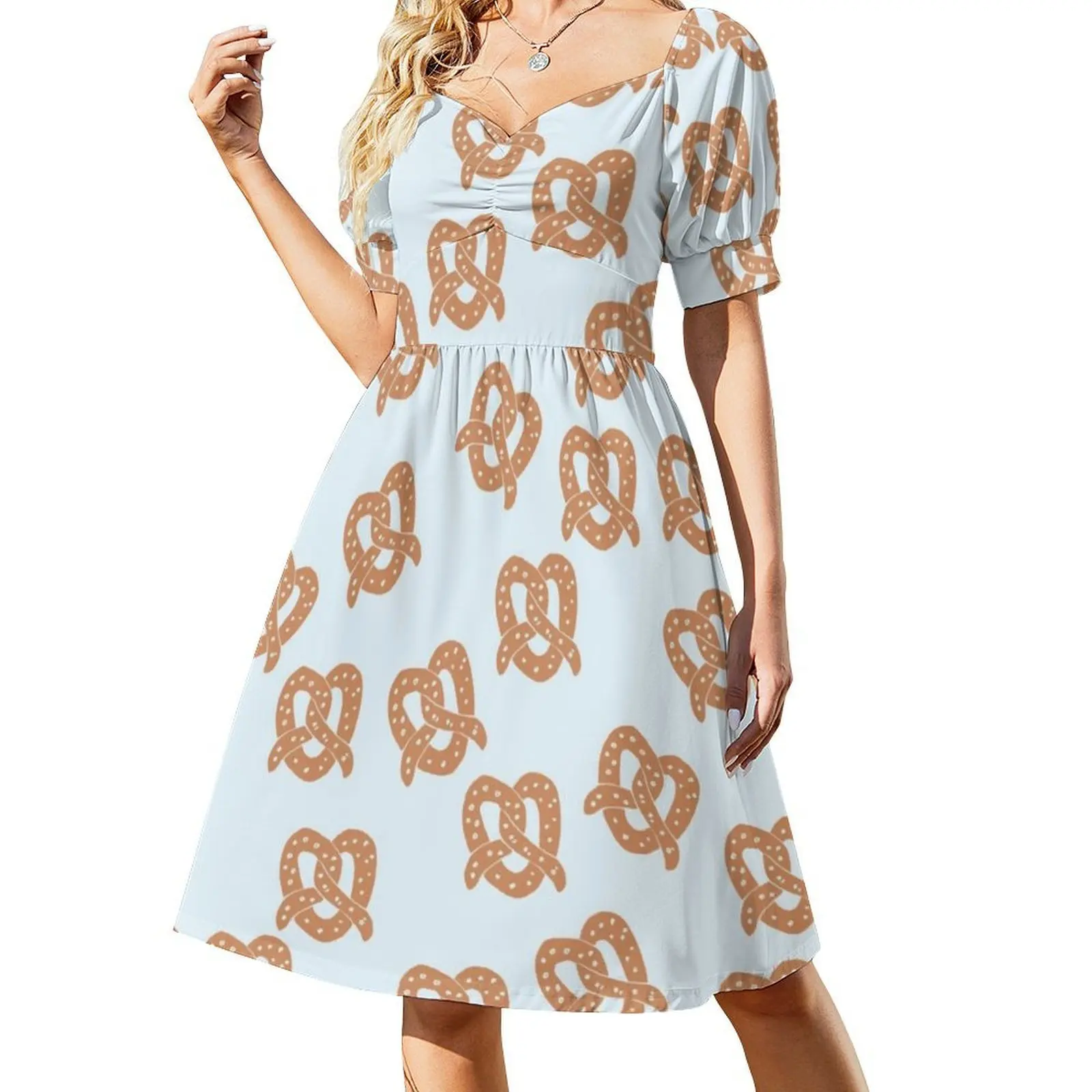 Cute Pretzel Women's Streetwear Party Dress Trendy Print Club Clothing For Female Blue Brown Pretzel Pretzels Snacks Womens