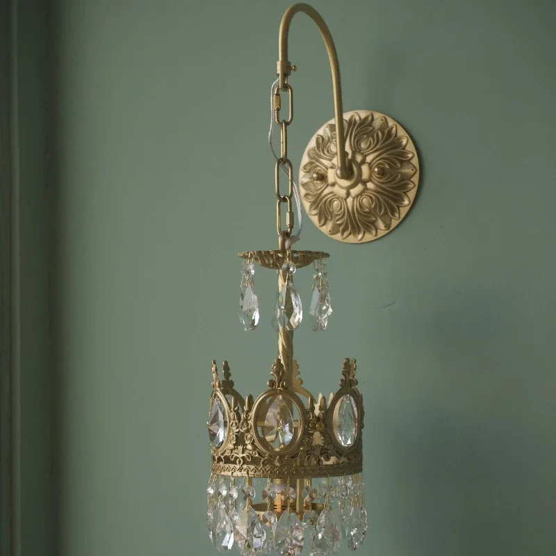 Crystal wall lamp retro all copper crown, background wall corridor bedside medieval