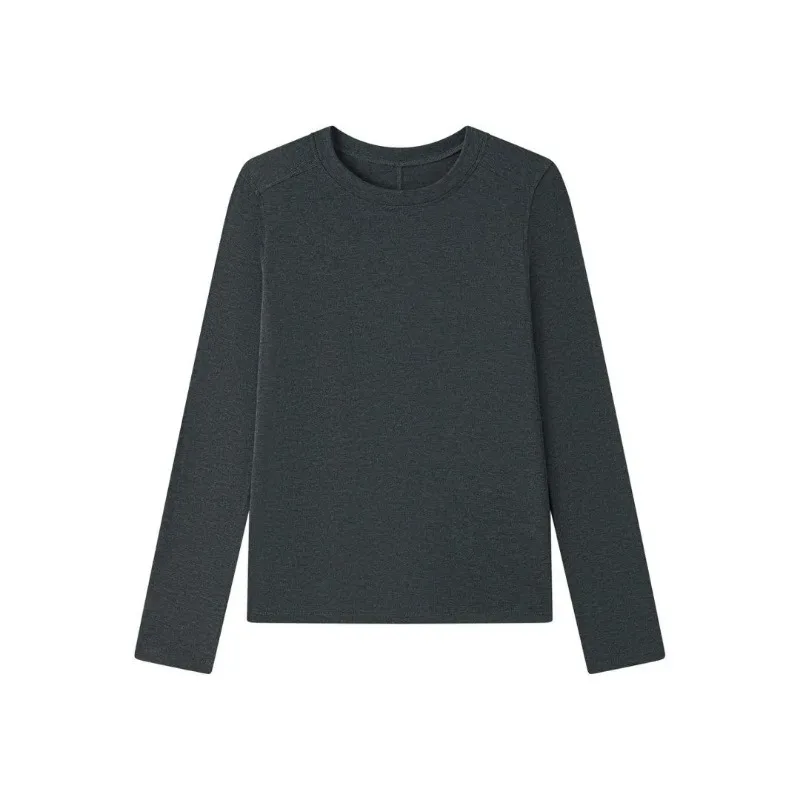 Women Crew Neck Long Sleeve Knit Top Wool Blend Soft Drapey Basic Layering Shirt image 5