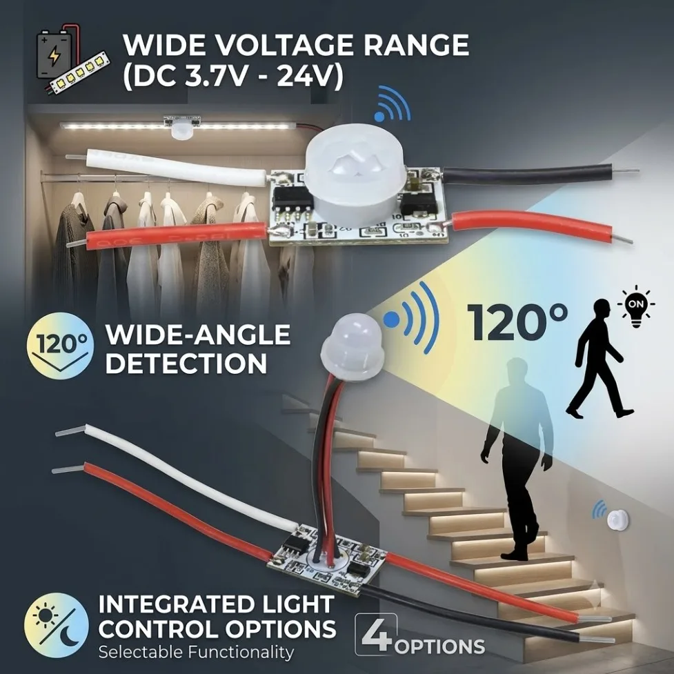 5V/12V/24V PIR Motion Sensor Light Light-operated Switch Movement Detector Timer Switch Control LED Strip Desk Lamp Night Light
