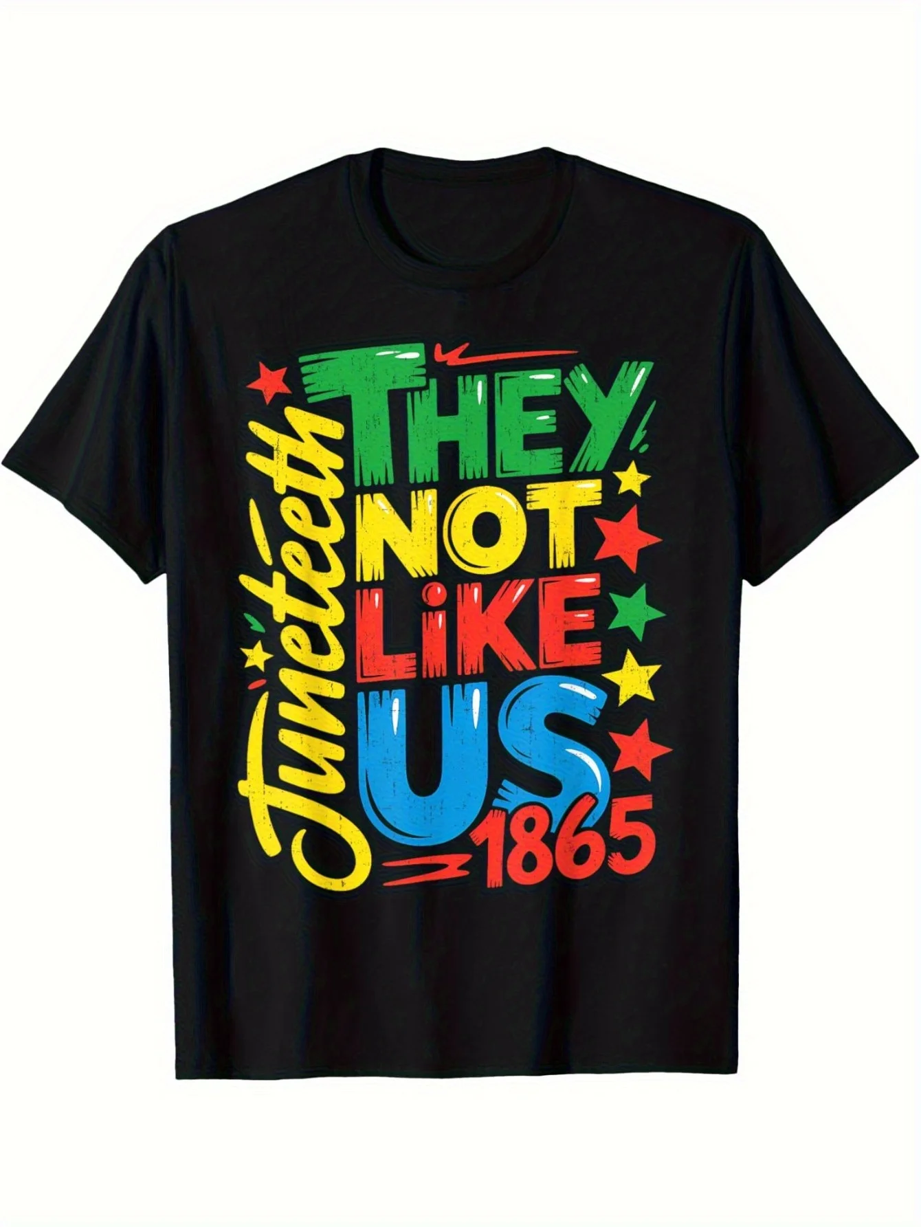 Juneteenth 1865 Black History Month Men'S T-Shirt - They Not Like Us Vibrant Color Block Print, 100% Cotton Regular Fit Short Sleeve Tee, Casual Summer Outfits & Gift for Friends & Family, Educational Clothing, Bold Statement Tee, Heat Transfer Print