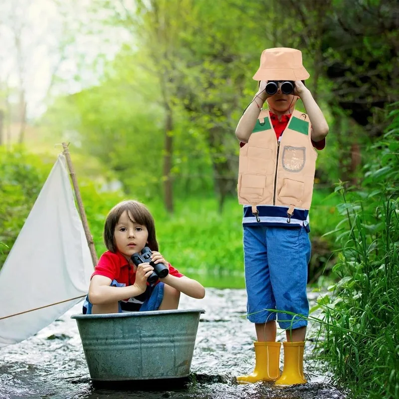 Safari Costume with Cargo Vest Hat,Backyard Explorer Dress Up for Boys Girls,Outdoor Adventure Pretend Play Set for Park Ranger