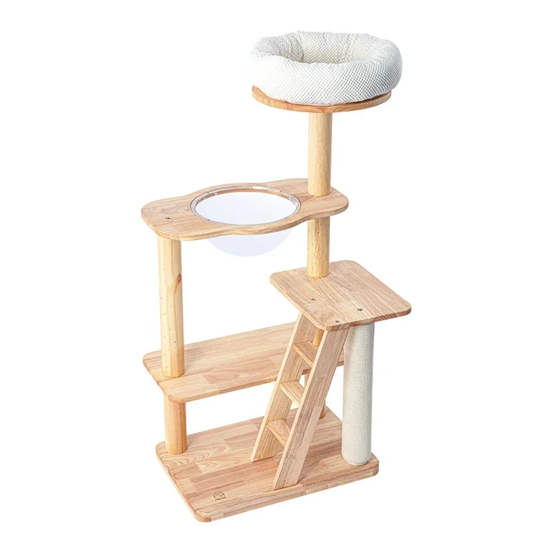 Space-saving Wooden Cat Tree with Built-in Bed Durable Design, Perfect for Small Cats