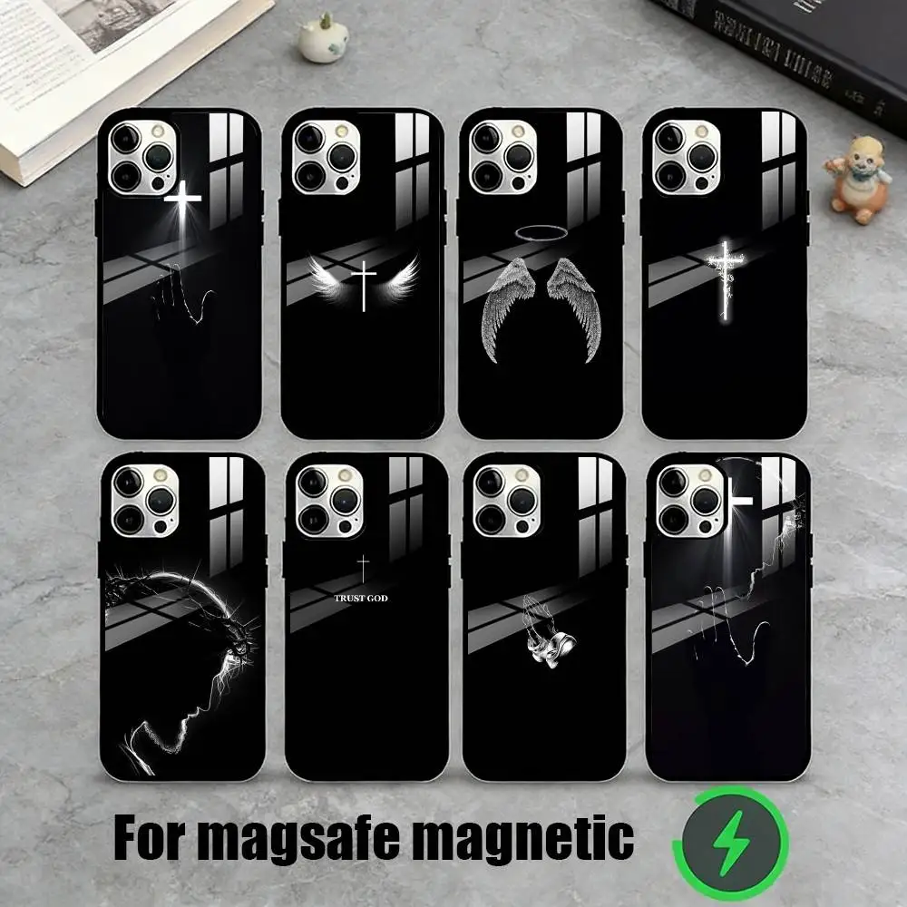 C-Christian Cross  Phone Case For iPhone17,16,15,14,13,12,11 Plus,Pro Magnetic For Magsafe Wireless Charging
