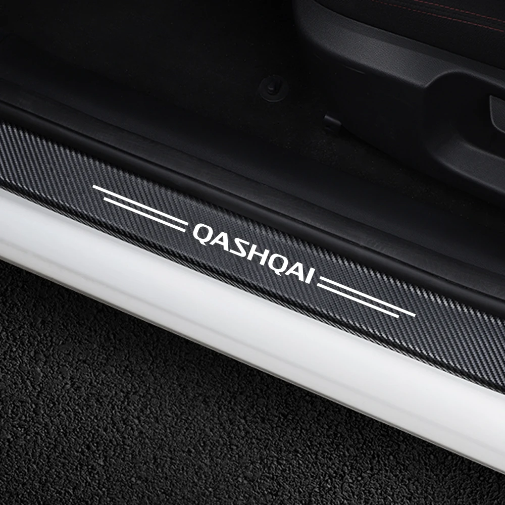 Carro Porta Sill Guarnição Scuff Placa Película Protetora Adesivo para Nissan Qashqai Logotipo Leaf Juke Micra 350Z 370Z Armada Elgrand Kicks