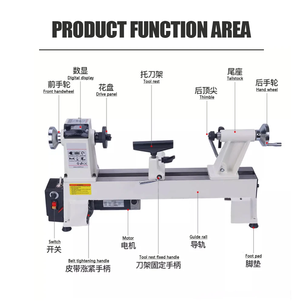 HLTNC 220v 900w 3800rpm Speed Adjustable DIY Multi-function Mini Woodworking Lathe Machine With 305mmx450mm Wokring Area