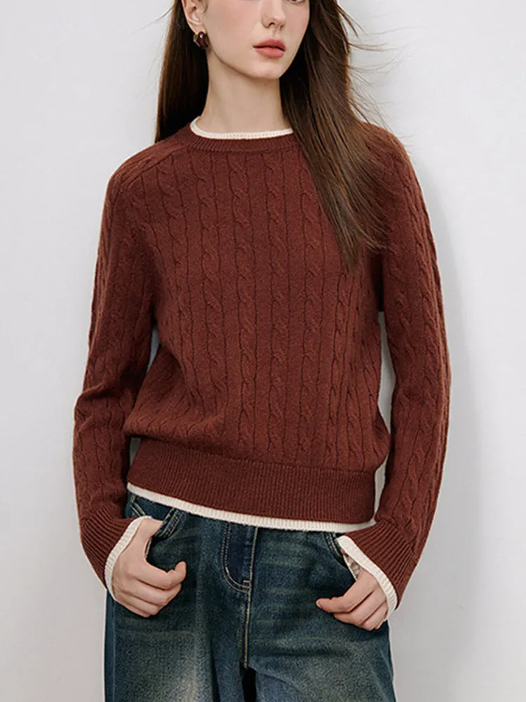

Comfortable Wool Knitted Sweater Fake Two-Piece Casual round Ne Long Sve Autumn Winter Versatile Ele Top Women's Fas...