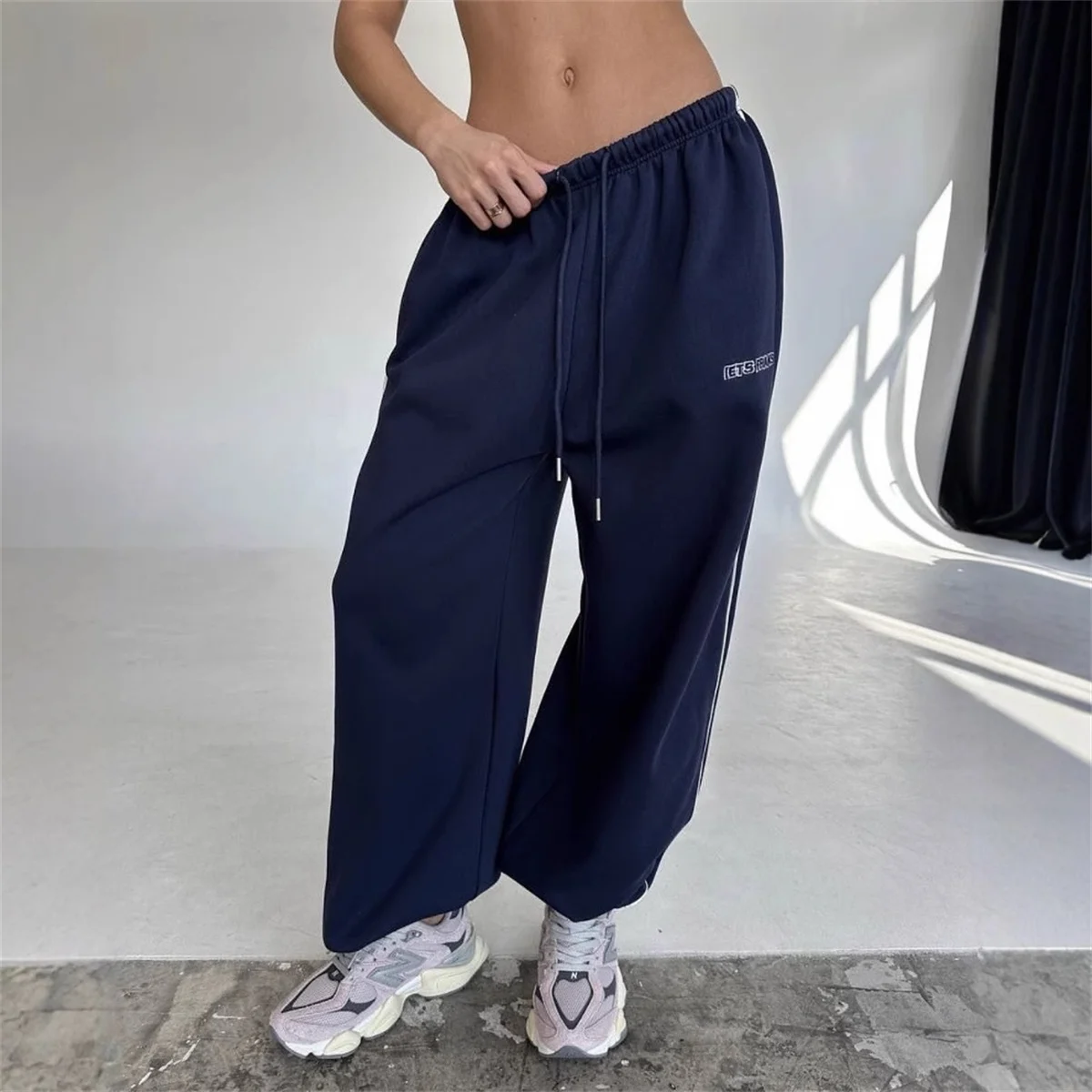 مخطط الكاحل Sweatpants للنساء الرباط عالية الخصر مستقيم السراويل الفضفاضة الإناث خمر الرياضة الهيب هوب بانت الشارع عادية #4