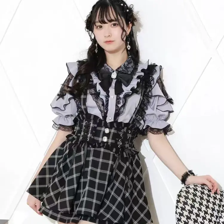 

SOIOMES Милая рубашка со средним рукавом и рюшами в японском стиле с бабочкой и росой на плечах