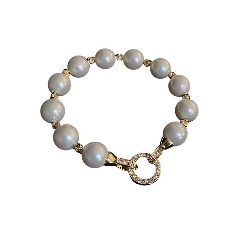 Baroque Round Natural Pearl Shell Bracelet Hand Accessories Jewelry Girl Birthday Luxury Alloy White Pearl Bracelets Handbands