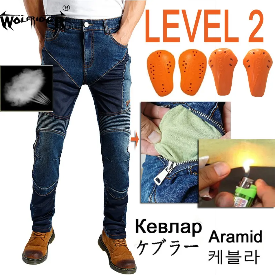 Summer Mesh Motorcycle Jeans Leisure Pants Breathable Riding Blue Jeans Obscure Protective Equipment Knee Gear